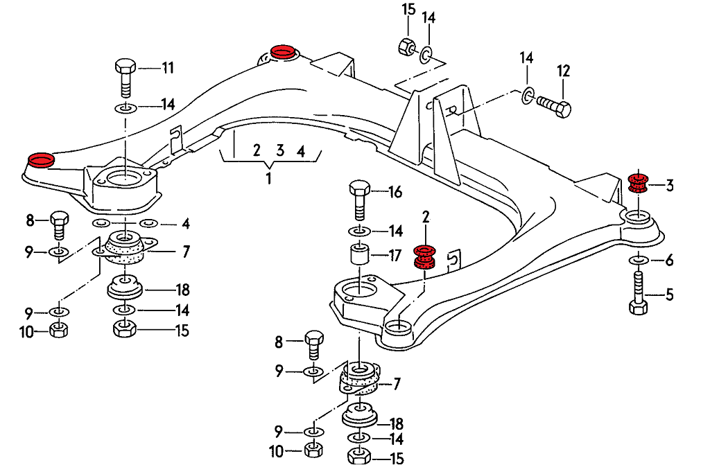 Aluminium Subframe Bushings B2/B3/B4 offset VERKLINE